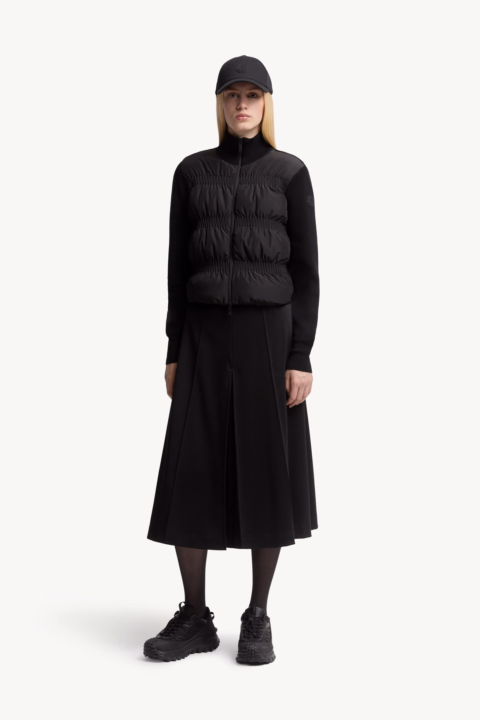 Cárdigan con cremallera de lana acolchada Mujer Negro Moncler 0